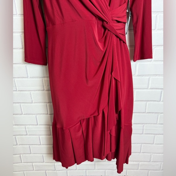 MARINA Red Ruffled Wrap Dress with Tie Front/size M - Picture 7 of 10